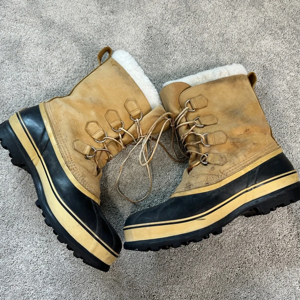Sorel Caribou Snow Boots Mens Size 12 Tan Brown Good